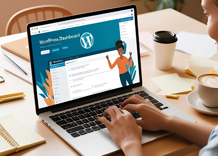 WordPress Guide for Beginners – Learn, Build & Secure Your Blog 1 WordPress dashboard screenshot with a beginner guide illustration